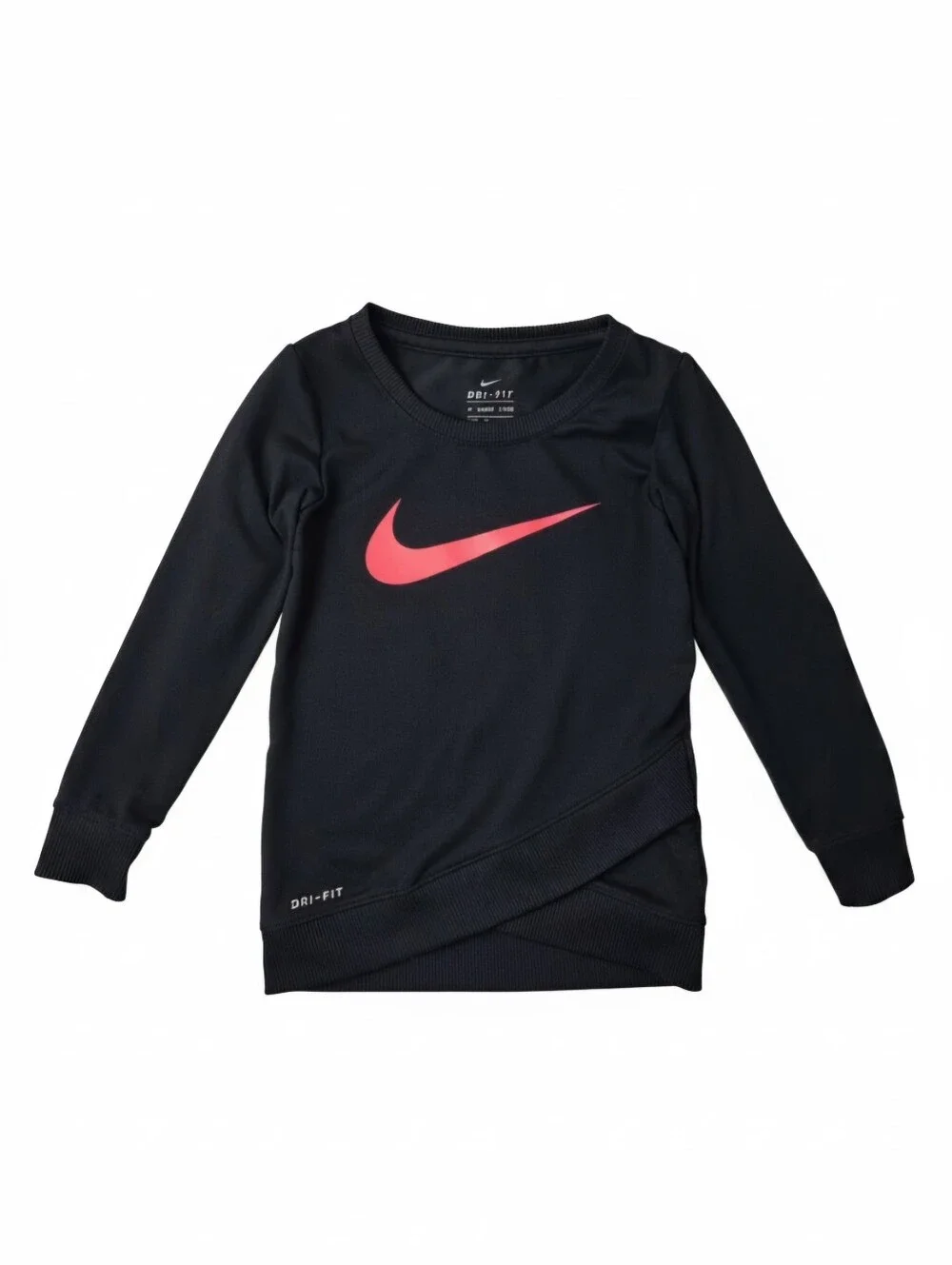 Nike Kids' Black Dri-FIT Long Sleeve Top with Glitter Pink Swoosh 2T
